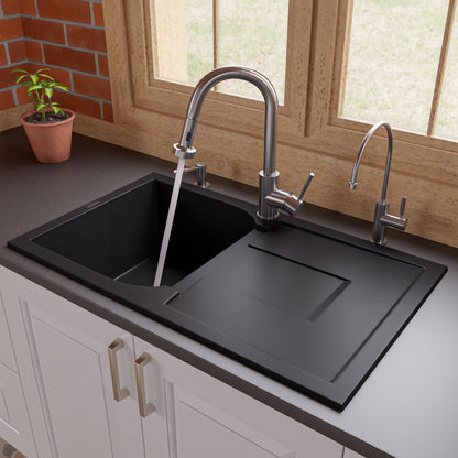 ALFI brand AB1620DI 34" Single Bowl Granite Composite Kitchen Sink with Drainboard