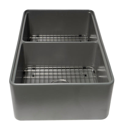 ALFI brand ABFS3320D Workstation 33" x 20" Double Bowl Step Rim Fireclay Farm Sink with Accessories