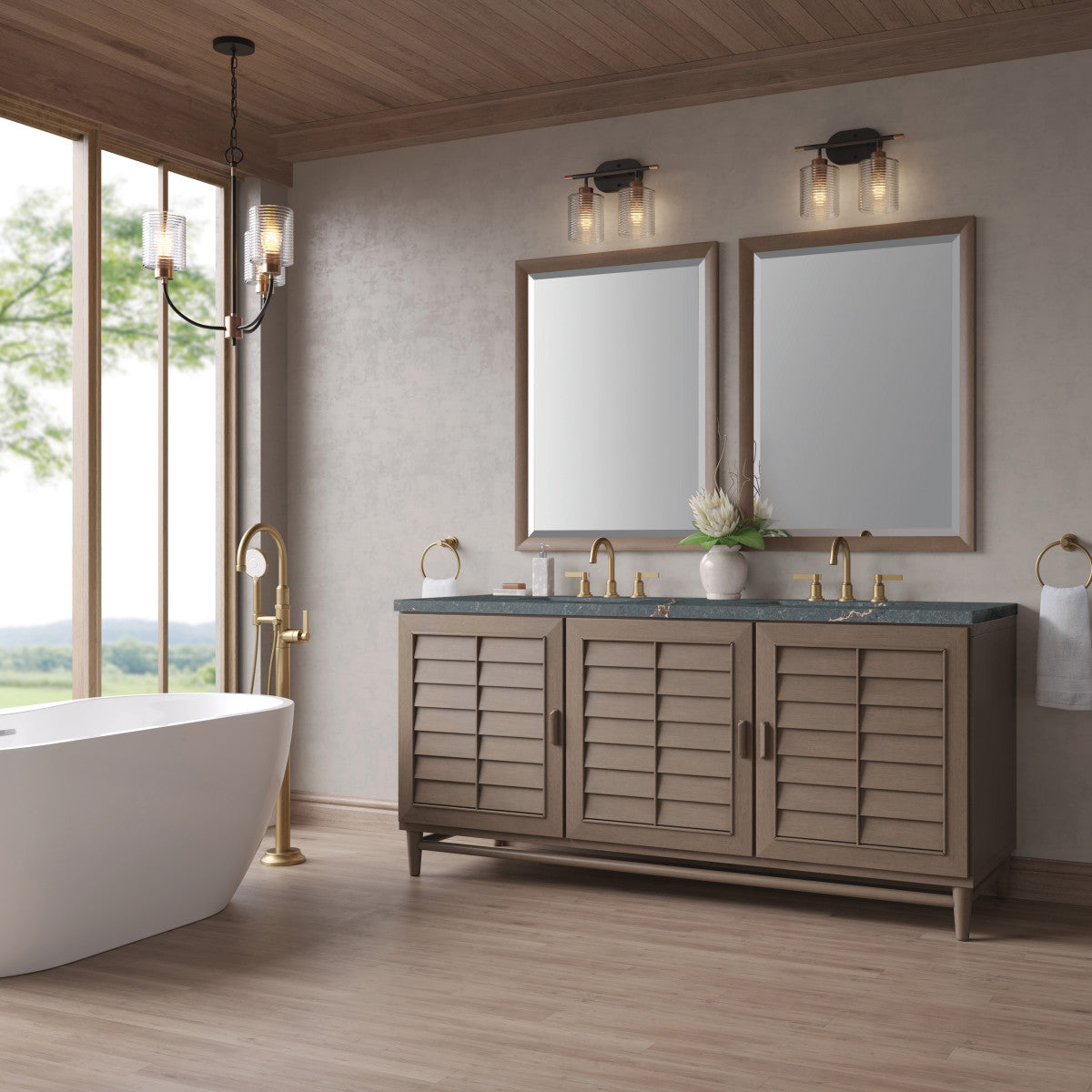 Portland 72" Double Vanity Cabinet, Whitewashed Walnut