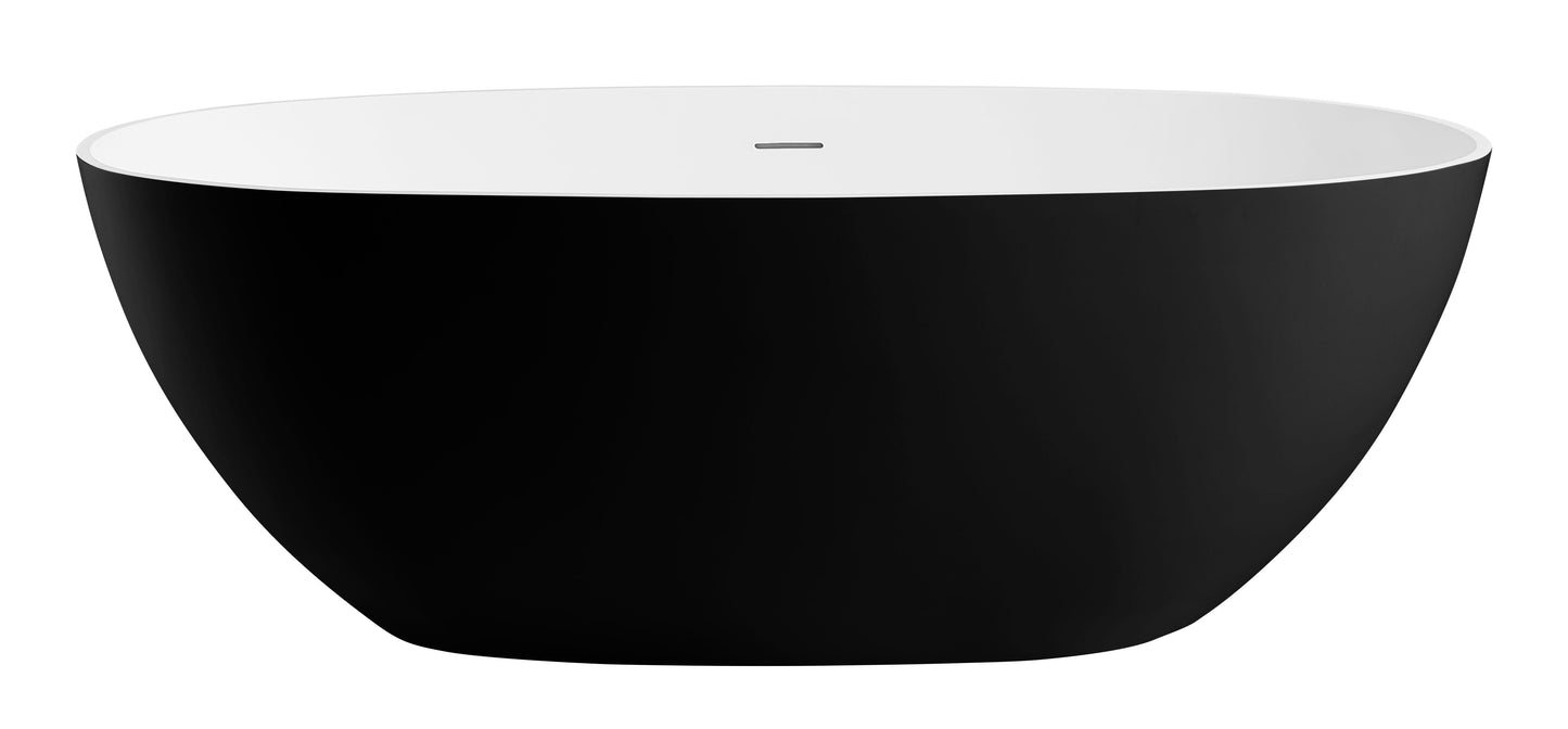 ALFI brand  AB9975BM 59" Black & White Matte Oval Solid Surface Resin Soaking Bathtub