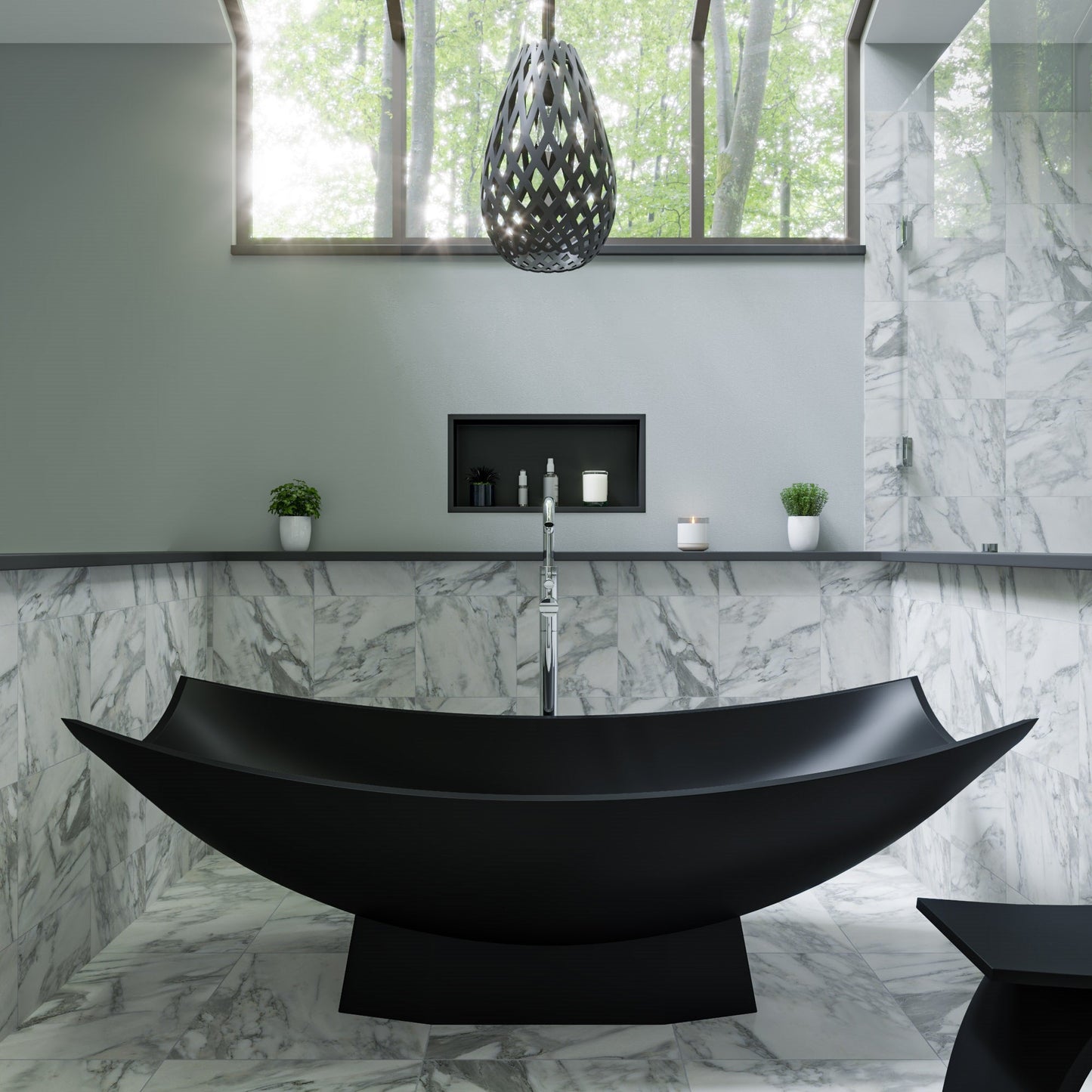 ALFI brand  AB9992BM Black Matte 71" Solid Surface Resin Free Standing Hammock Style Bathtub