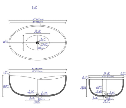ALFI brand  ABCO63TUB 63" Solid Concrete Gray Matte Oval Bathtub