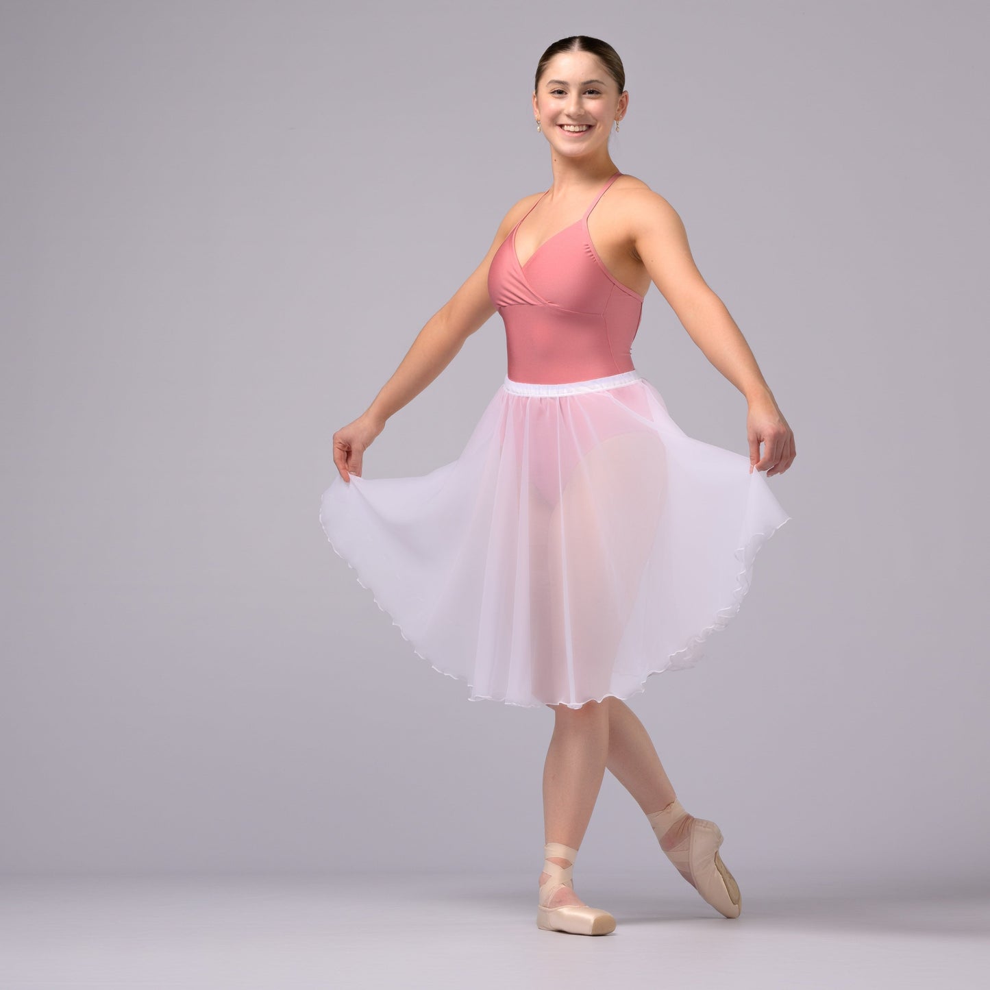 White Chiffon Ballet Pull On Skirt - Ballet Rehearsal Skirt - Pirouette Skirt