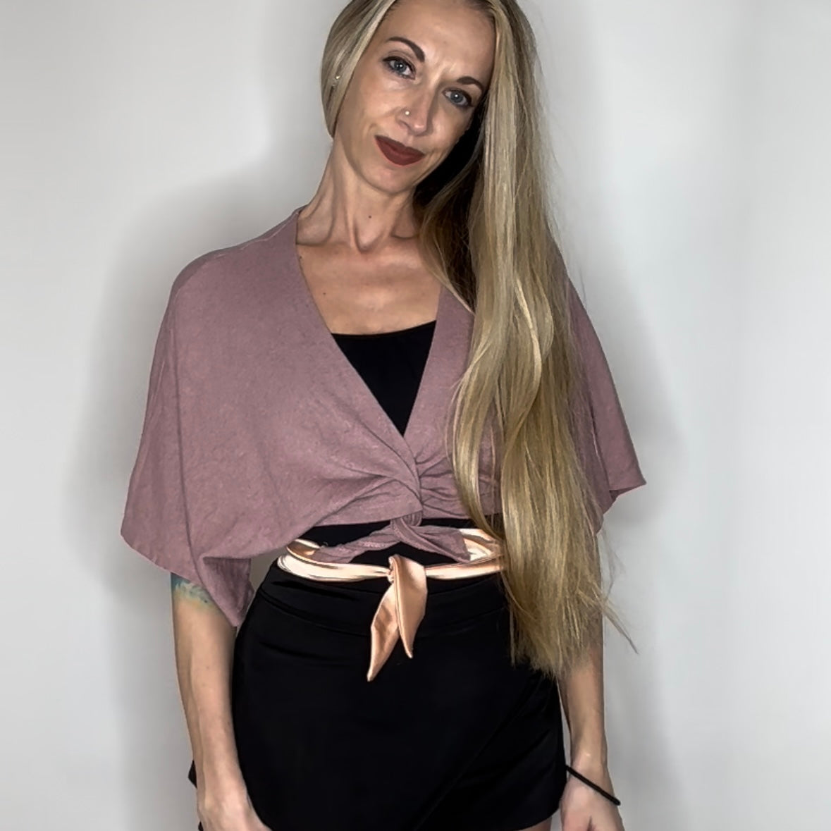 Luxe Cropped Sweater Knit Wrap Top Ballet Warm Up - Sugar Plum