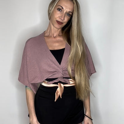 Luxe Cropped Sweater Knit Wrap Top Ballet Warm Up - Sugar Plum