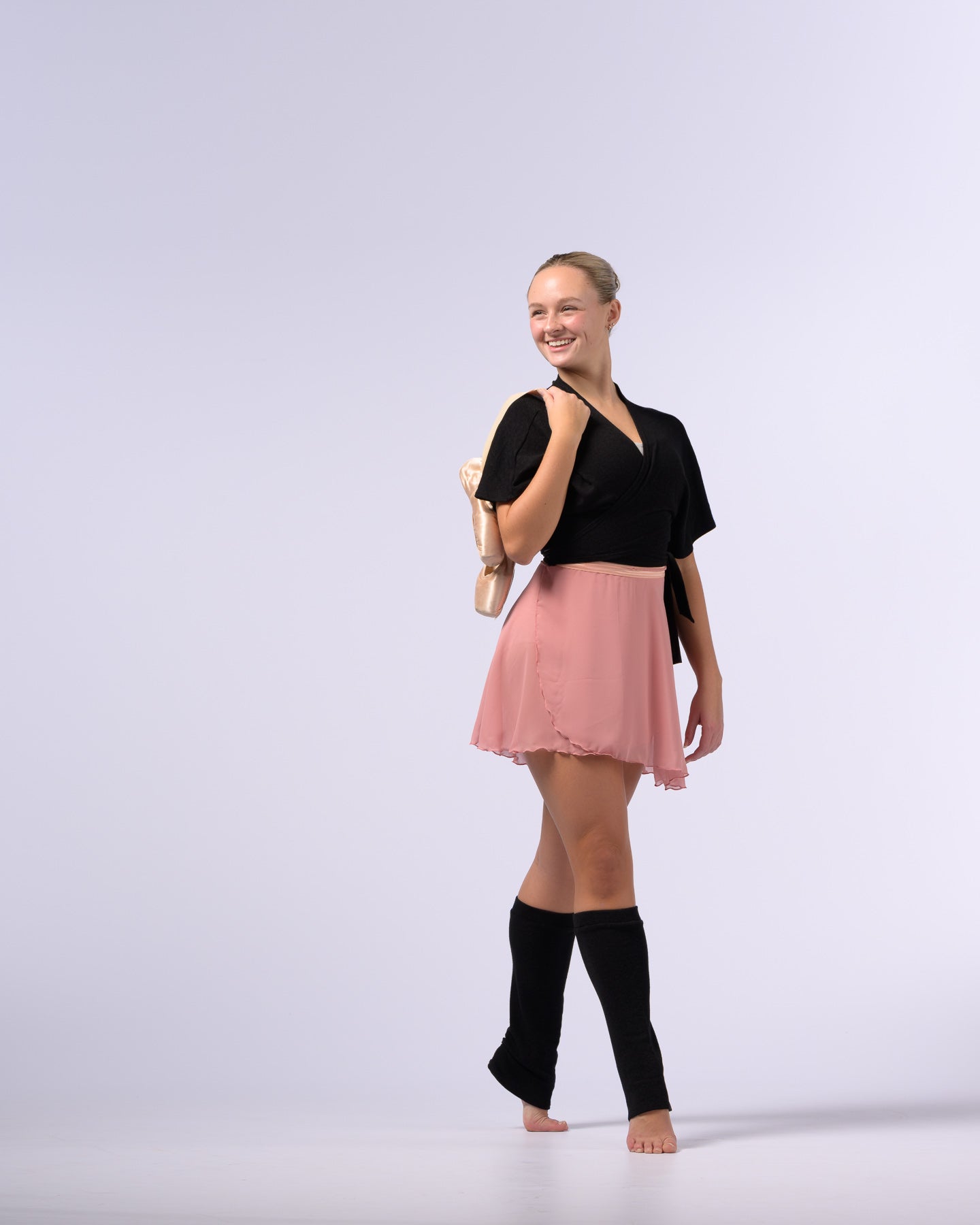 Luxe Cropped Sweater Knit Wrap Top Ballet Warm Up - Black