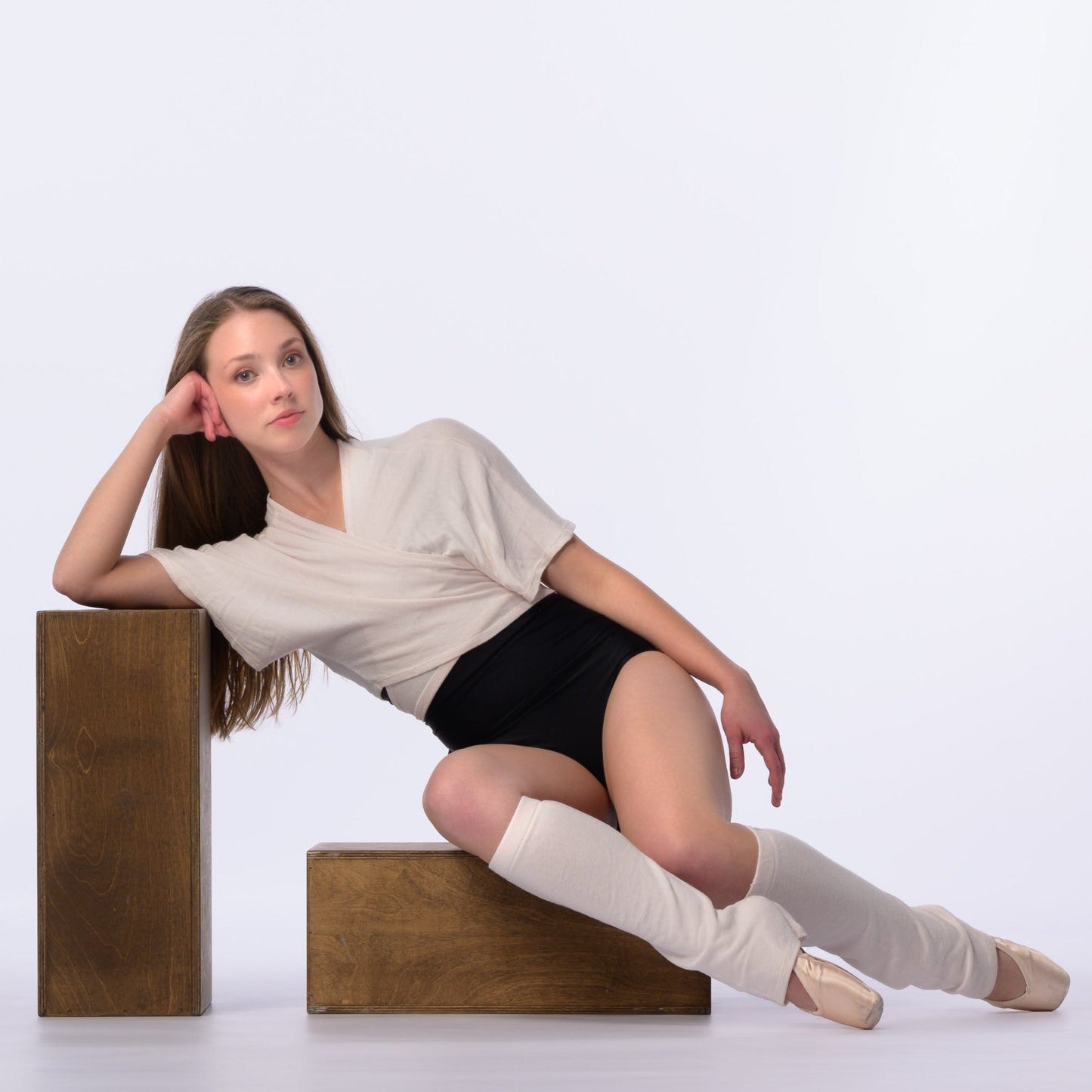 Luxe Cropped Sweater Knit Wrap Top Ballet Warm Up - Peach Ivory