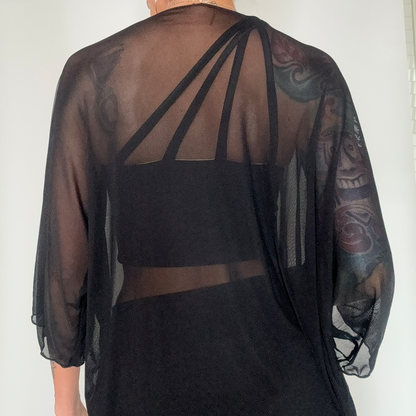 Sheer Black Mesh Kimono Cover Up