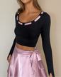 Ballet Ribbon Long Sleeve Cropped Sweater