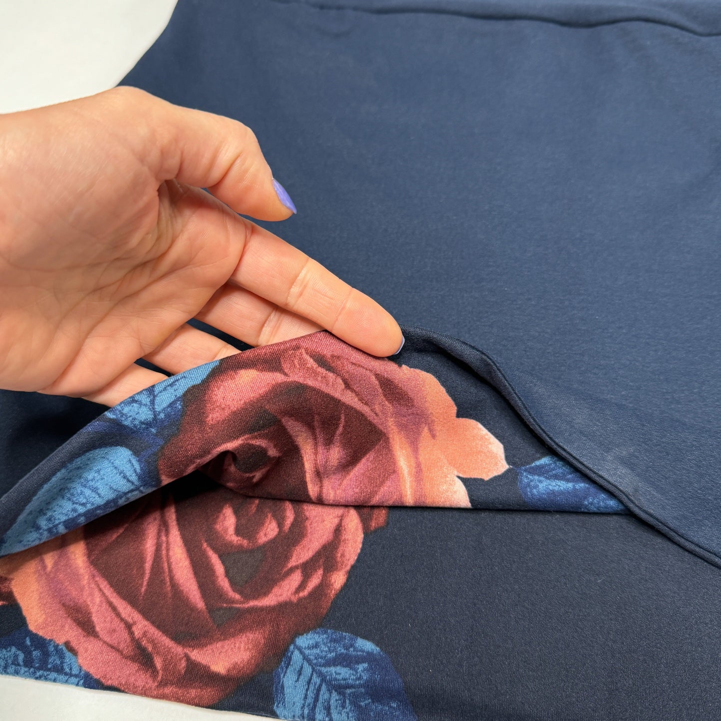 Reversible Bodycon Mini Skirt Navy Blue Floral Print