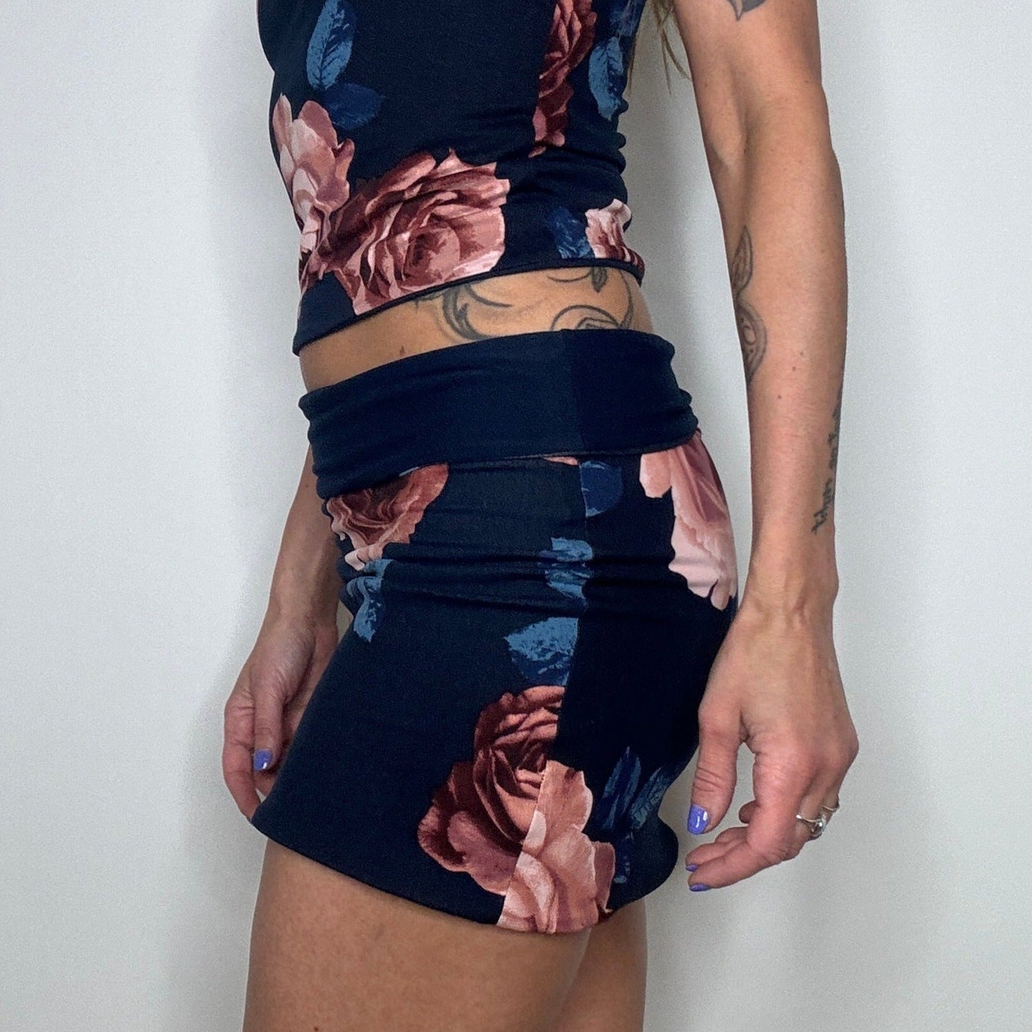 Reversible Bodycon Mini Skirt Navy Blue Floral Print
