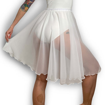 White Chiffon Ballet Pull On Skirt - Ballet Rehearsal Skirt - Pirouette Skirt
