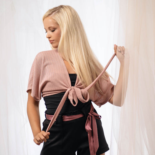 Cropped Sweater Knit Wrap Top Ballet Warm Up - Mauve
