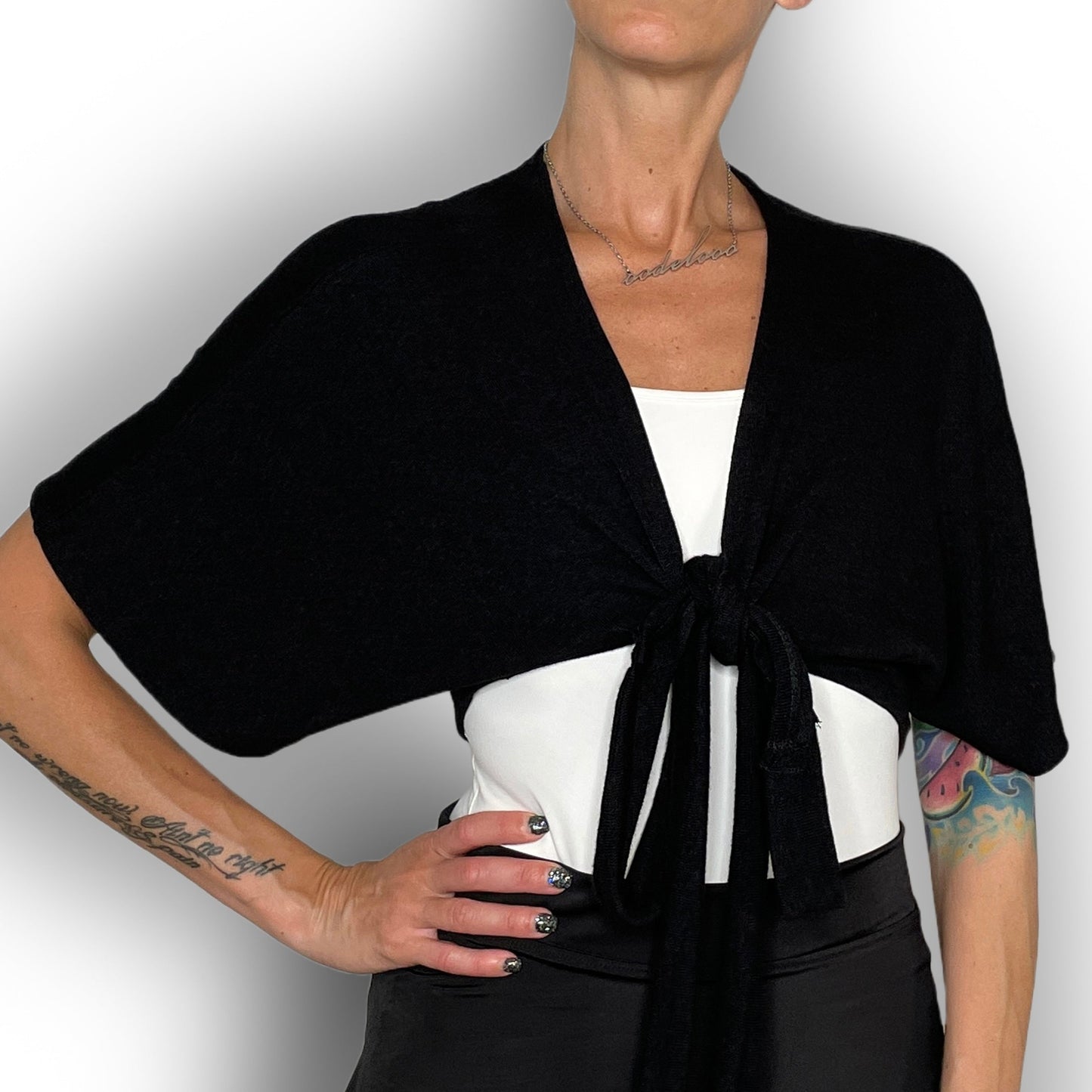 Luxe Cropped Sweater Knit Wrap Top Ballet Warm Up - Black