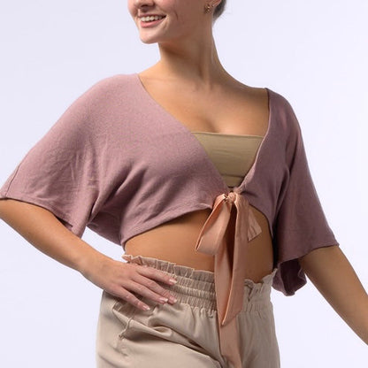 Luxe Cropped Sweater Knit Wrap Top Ballet Warm Up - Sugar Plum