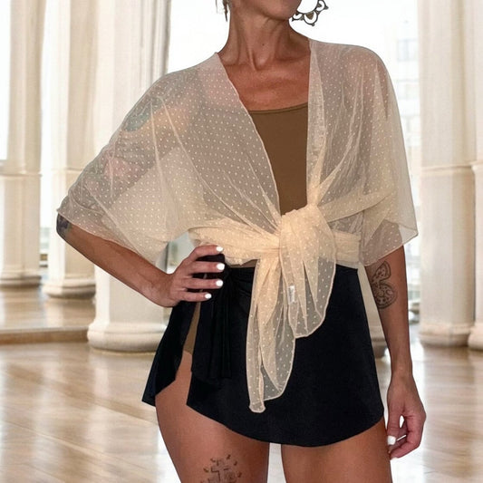 Sheer Neutral Mesh Kimono Cover Up