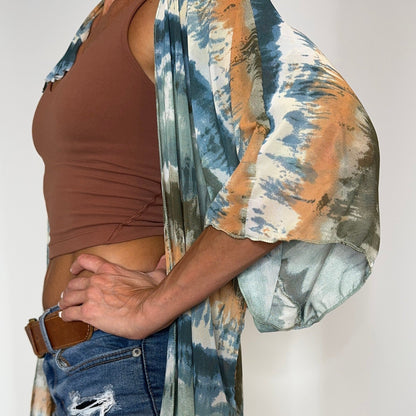 Sheer Tie Dye Mesh Kimono Cover Up