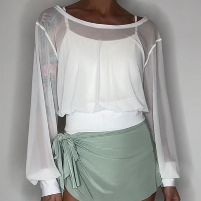 Sheer Mesh Pullover Top / Ballet Warm Up Top / White Mesh Pullover
