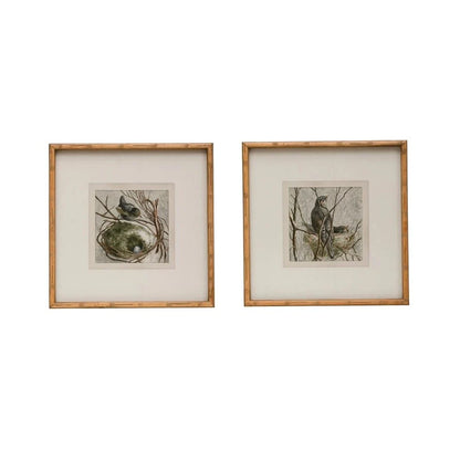 Wood Framed Wall Decor with Bird, Set of 2