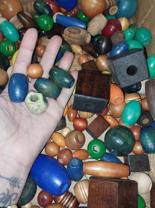 Wooden Crafting Bead Mixture – Varied Sizes, Colors, and Textures (Random Pick)