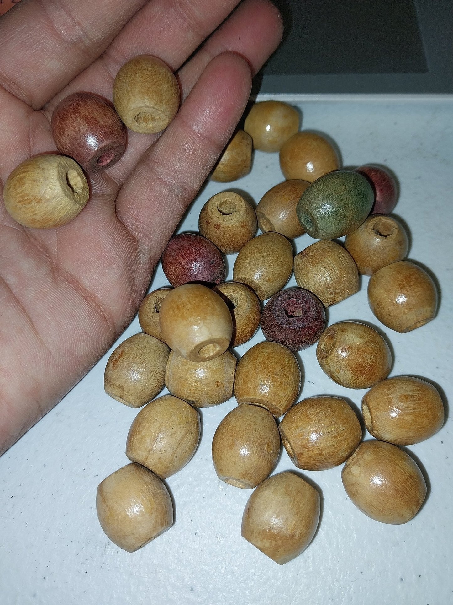 Wooden Crafting Beads – Natural Brown with Red and Green Accents (3/4" x 1/2")