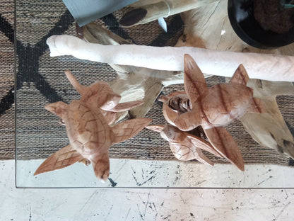 Wooden Double Small Turtle Sculpture Coastal Home Decor