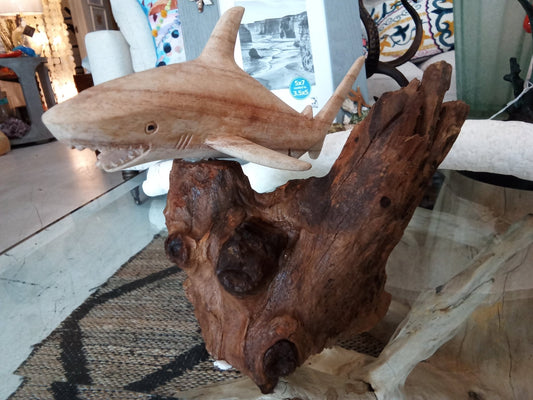 Wooden Single Shark Sculpture