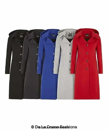 Wool Blend Hooded Mid Length Coat (1704)