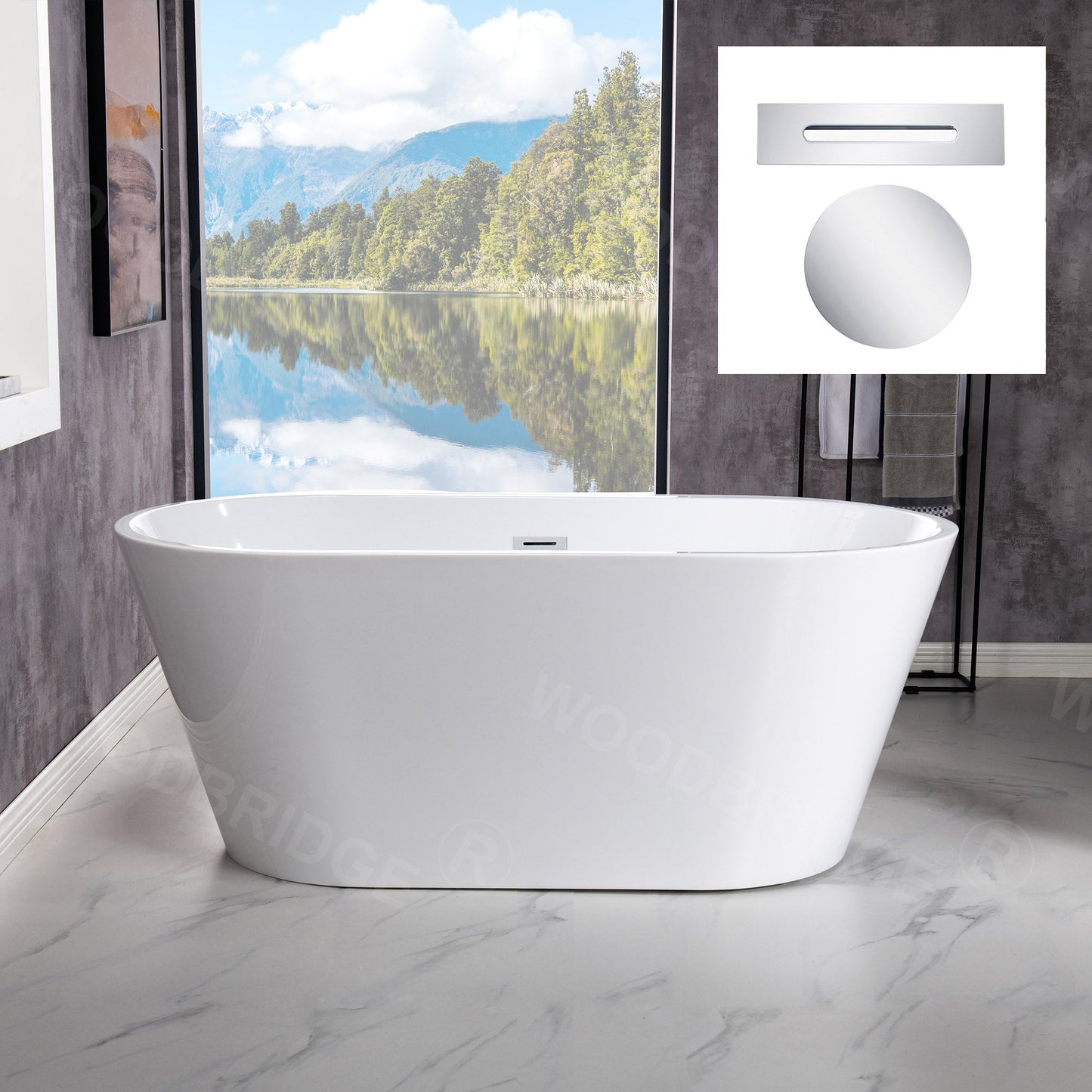 WOODBRIDGE 54" Acrylic Freestanding Bathtub Contemporary Soaking Tub