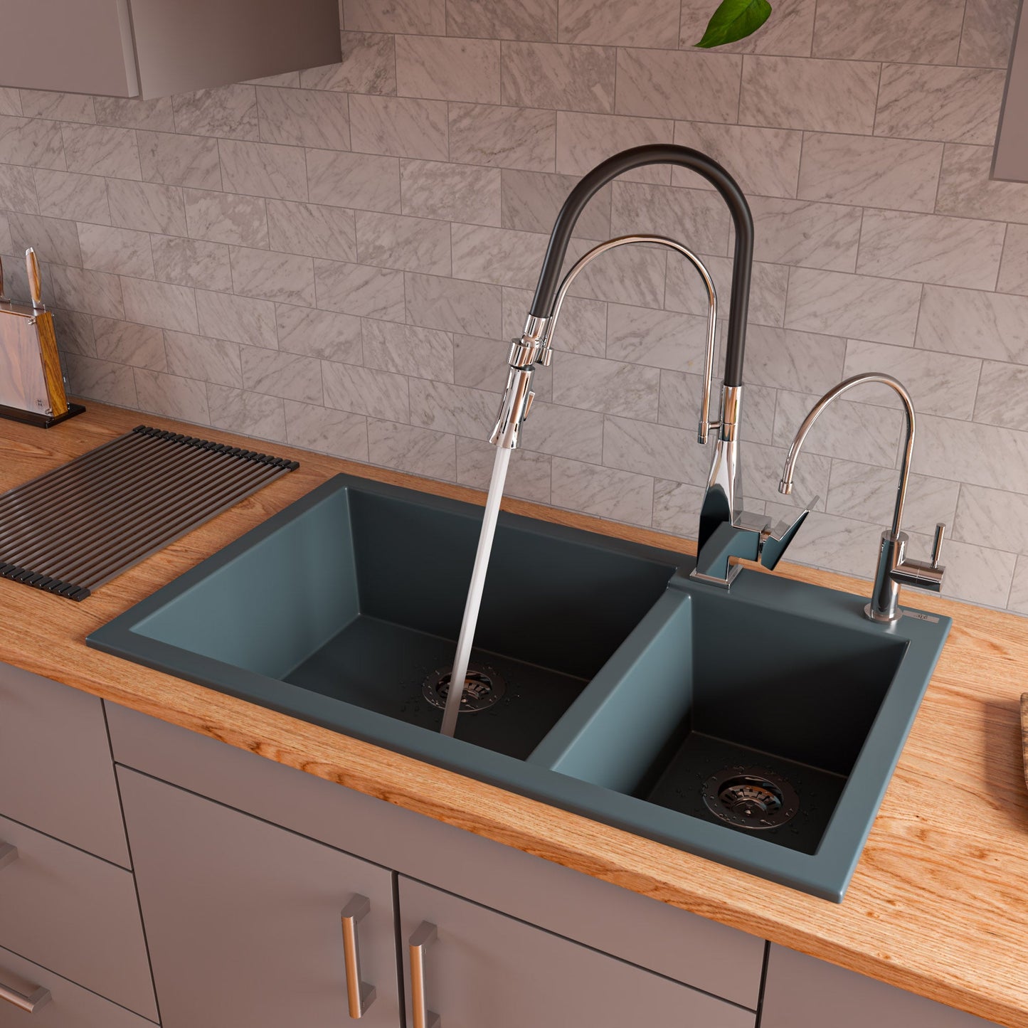 ALFI brand AB3319DI 34" Double Bowl Drop In Granite Composite Kitchen Sink