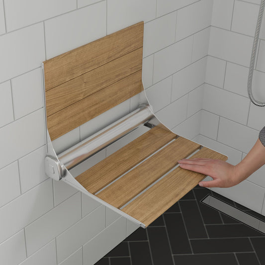ALFI brand  ABS17 17" Folding Teak Wood Shower Seat Bench with Backrest