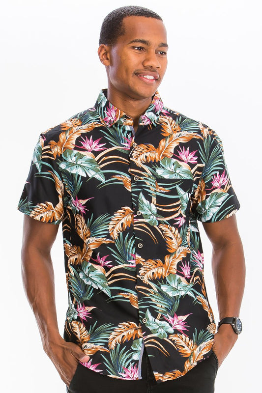 Hawaiian Print Button Down Shirt