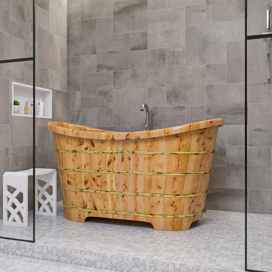 ALFI brand  AB1105 63" Free Standing Cedar Wooden Bathtub
