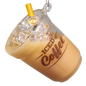 Decorative ornament shaped like an iced coffee cup with a straw on a white background