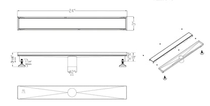 ALFI brand  ABLD24B-PSS 24" Modern Polished Stainless Steel Linear Shower Drain with Solid Cover