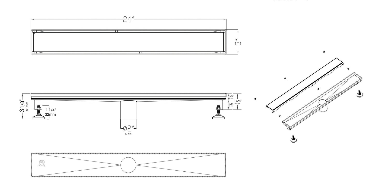 ALFI brand  ABLD24B-BSS 24" Modern Brushed Stainless Steel Linear Shower Drain with Solid Cover