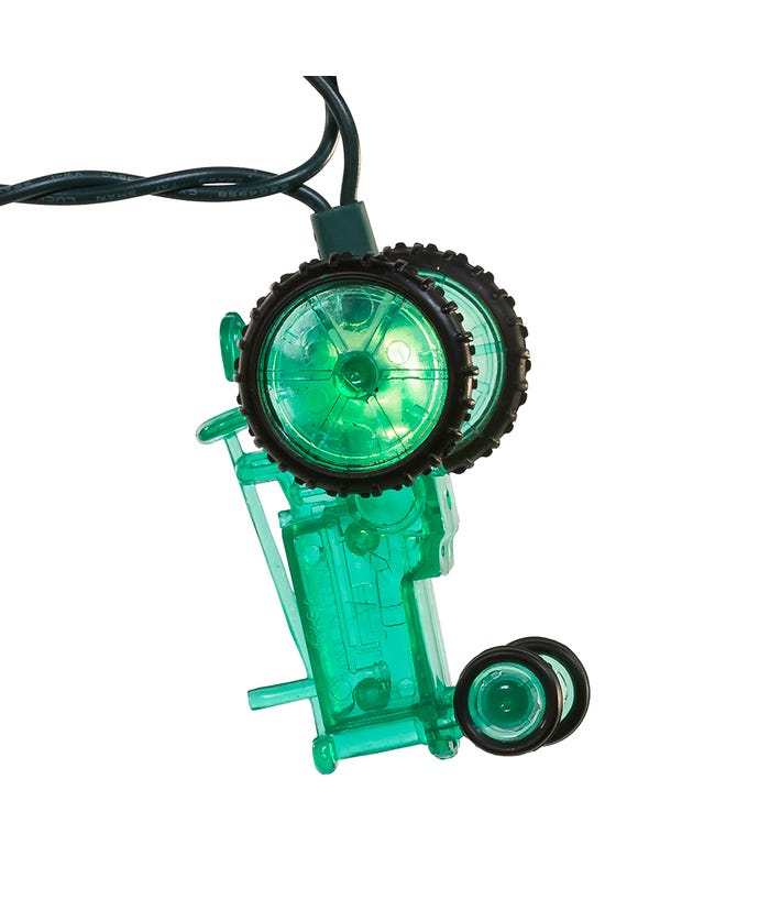 Toy car with green body and black wheels on a white background