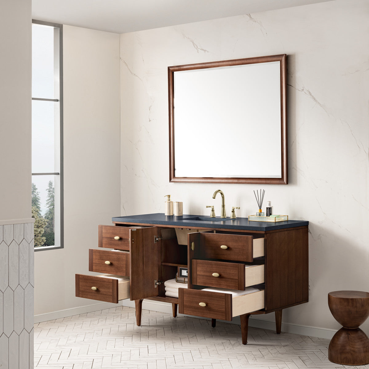 Amberly 60" Single Vanity Cabinet, Mid-Century Walnut