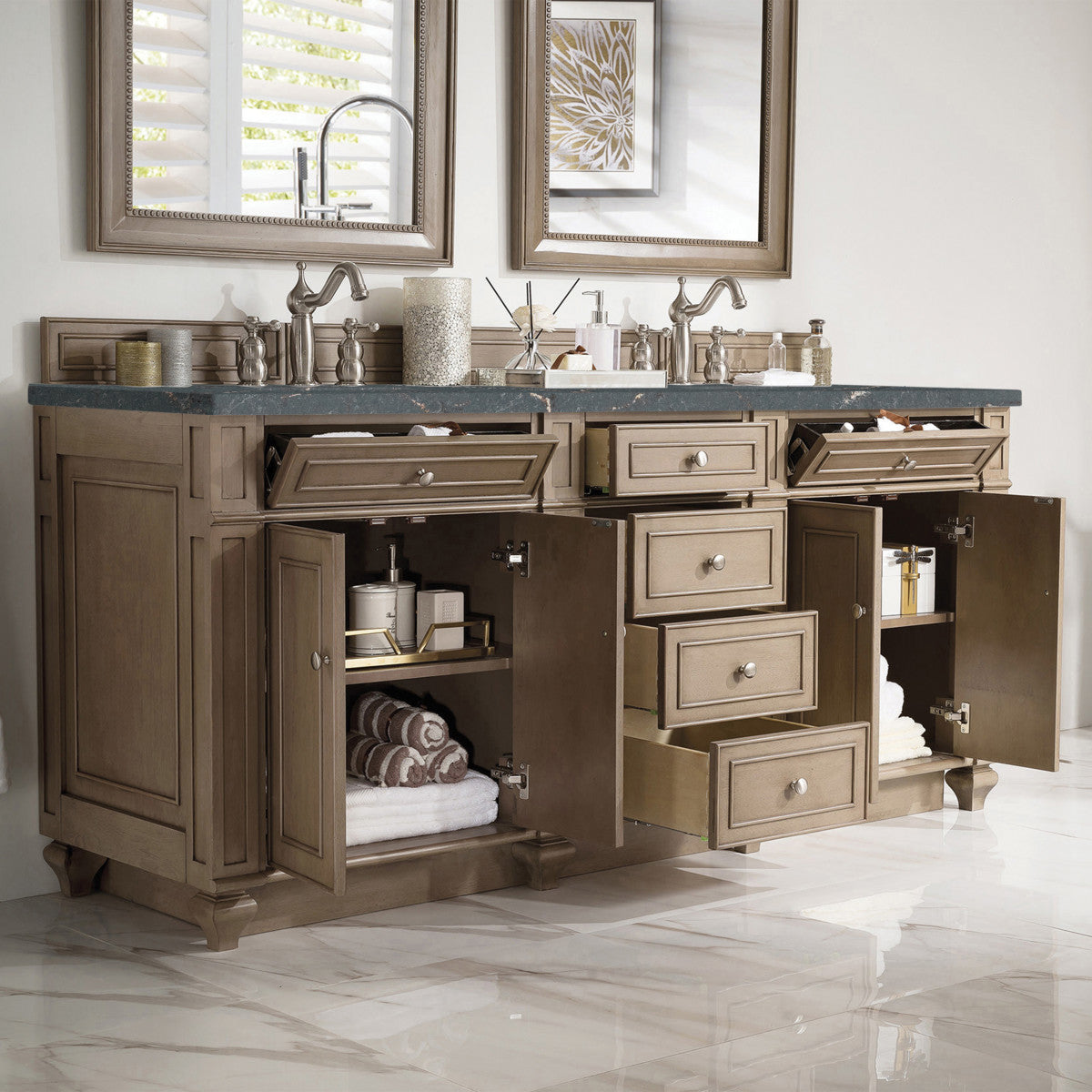 Bristol 72" Double Vanity Cabinet, Bright White