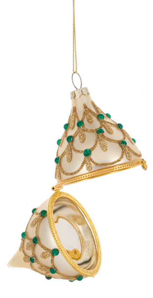 Glittered Hinged Drop Ornament - Cream
