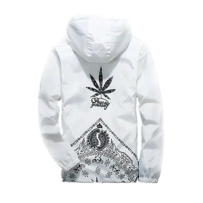 Hooded Jacket with Harajuku Leaf Print for Couples