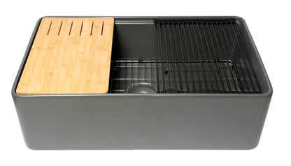 ALFI brand ABFS3320S Workstation 33" x 20" Single Bowl Step Rim Fireclay Farm Sink with Accessories