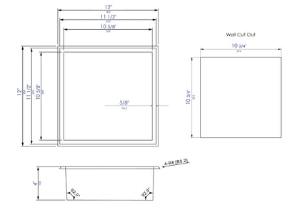 ALFI brand ABNP1212 12" x 12" Stainless Steel Square Single Shelf Shower Niche