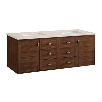 Amberly 60" Double Vanity Cabinet, Mid-Century Walnut