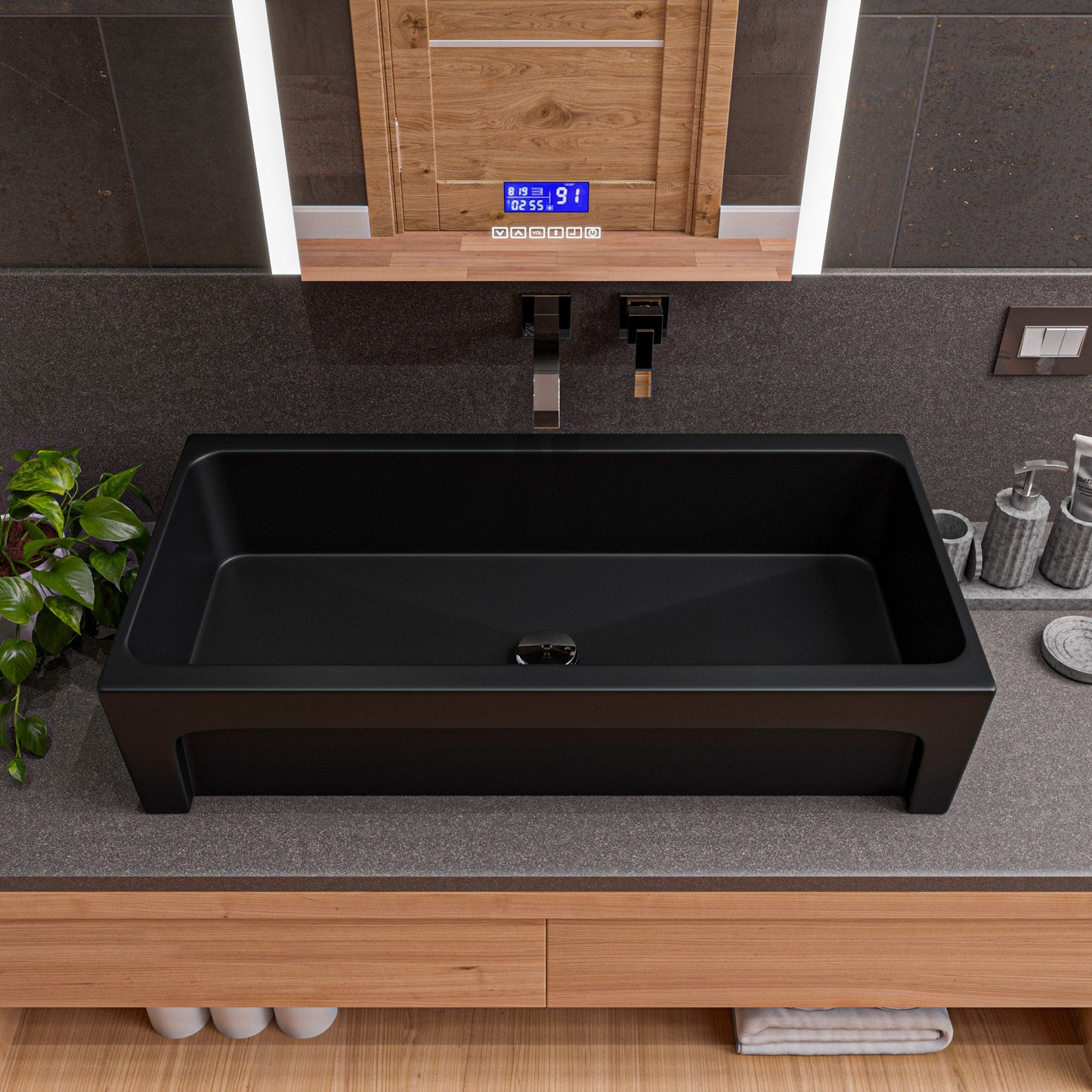 ALFI brand  AB36TRBM 36" Black Matte Above Mount Fireclay Bathroom Trough Sink