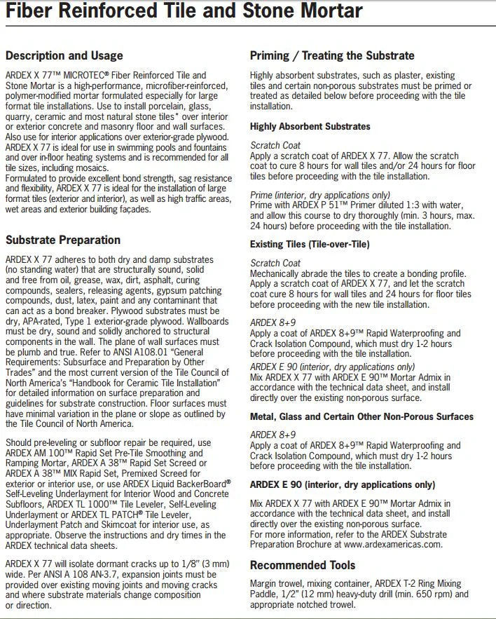 ArdexX77 Microtec Fiber Reinforced Tile and Stone Mortar