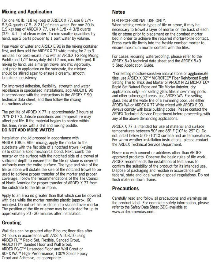 ArdexX77 Microtec Fiber Reinforced Tile and Stone Mortar