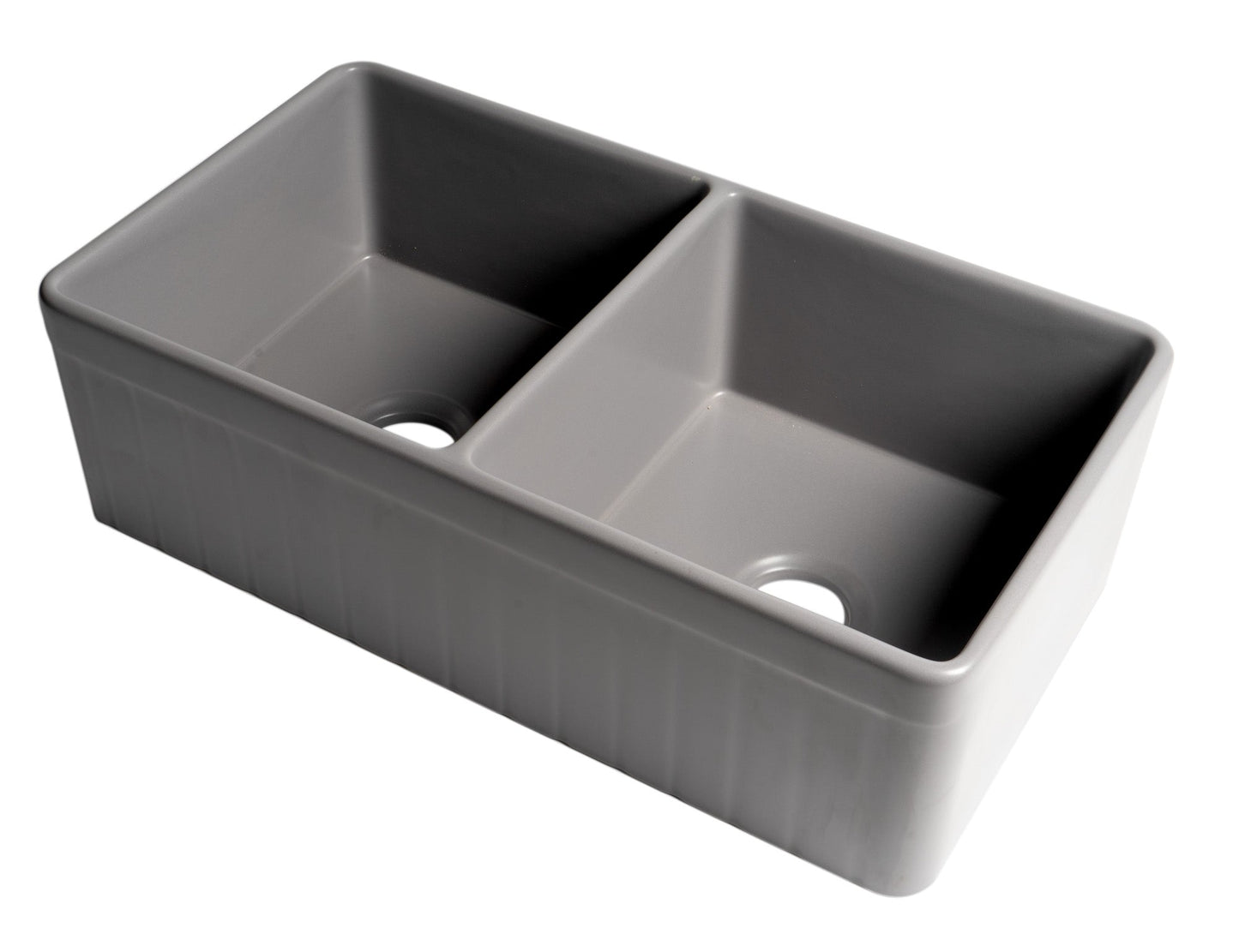 ALFI brand ABF3318D Smooth Apron 33" x 18" Double Bowl Fireclay Farm Sink