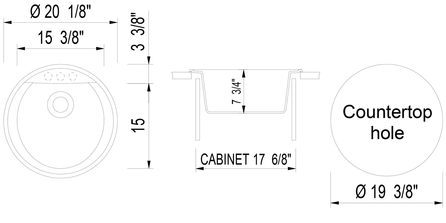 ALFI brand AB2020DI 20" Drop-In Round Granite Composite Kitchen Prep Sink