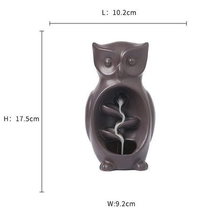 Ceramic Owl Waterfall Animal Backflow Incense Burner